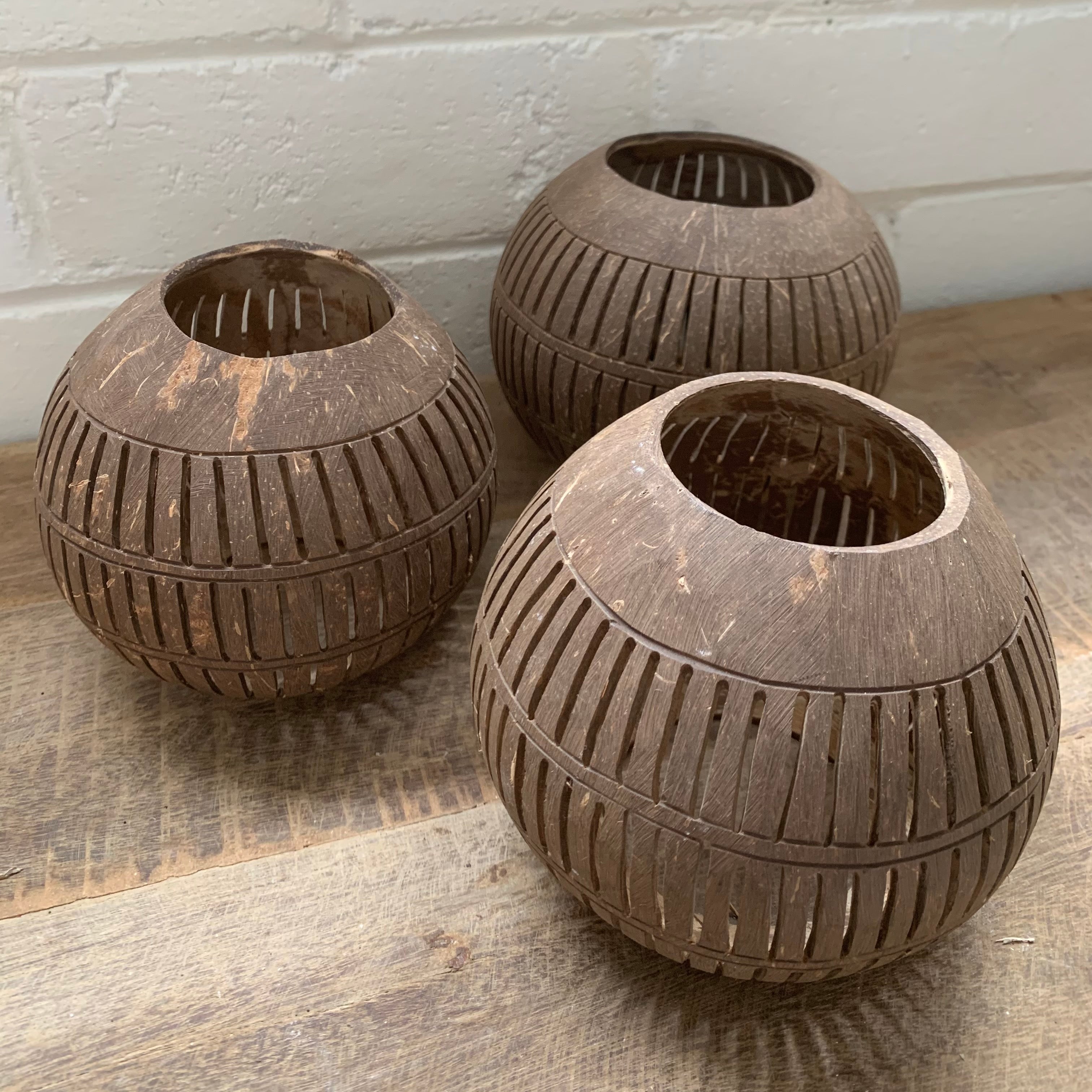 Carved Coconut Shell Pots
