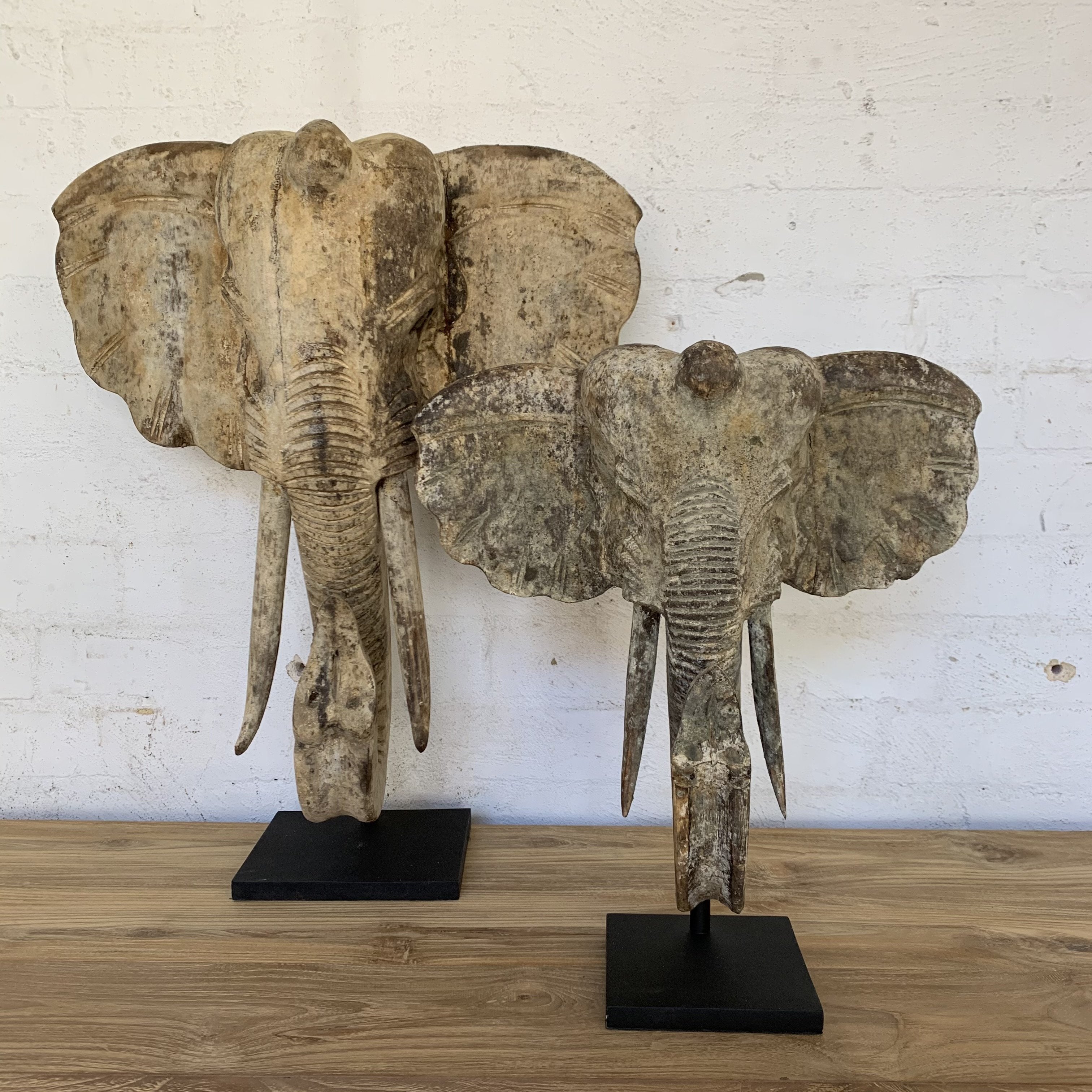 Wood Elephant Head on Stand