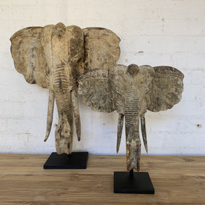 Wood Elephant Head on Stand