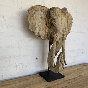 Wood Elephant Head on Stand