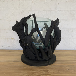 Wood and Glass Candle Holder
